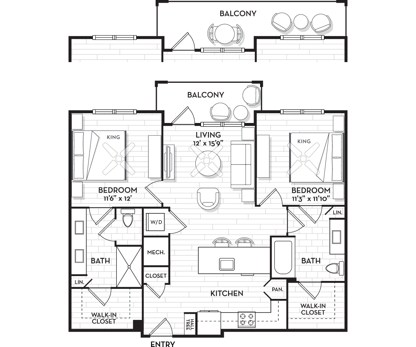 2 bedroom apartments in Tampa, FL - The Residence Peninsula - Brigantine Floor Plan 1042 Sq Ft