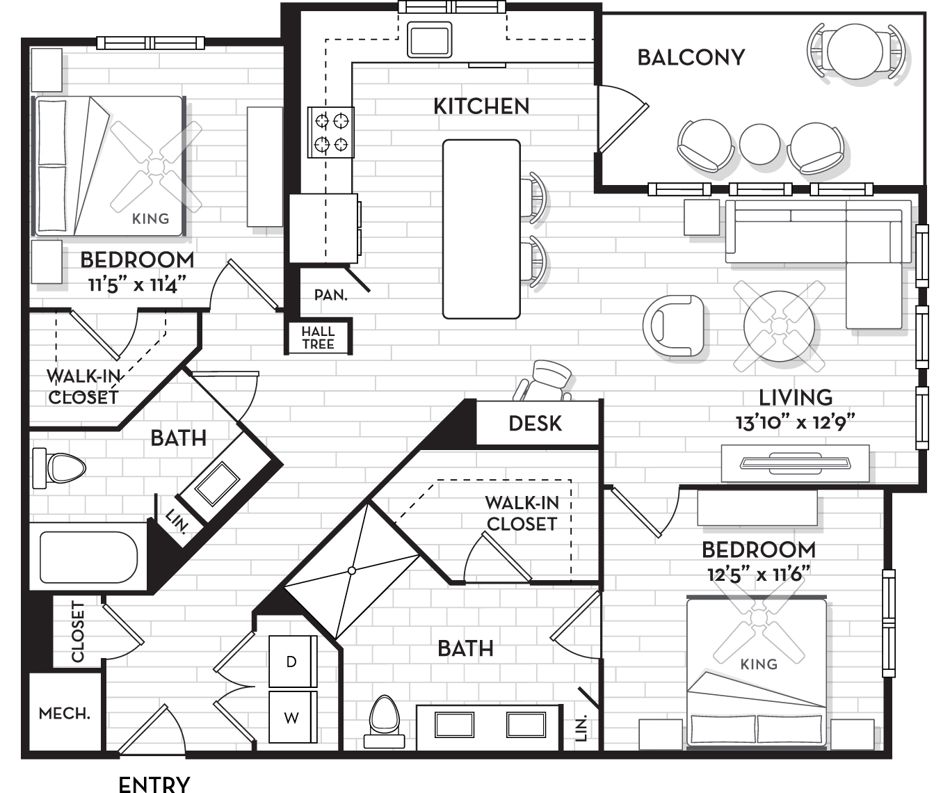 2 bedroom apartments in Tampa, FL - The Residence Peninsula - Mariner Floor Plan 1210 Sq Ft