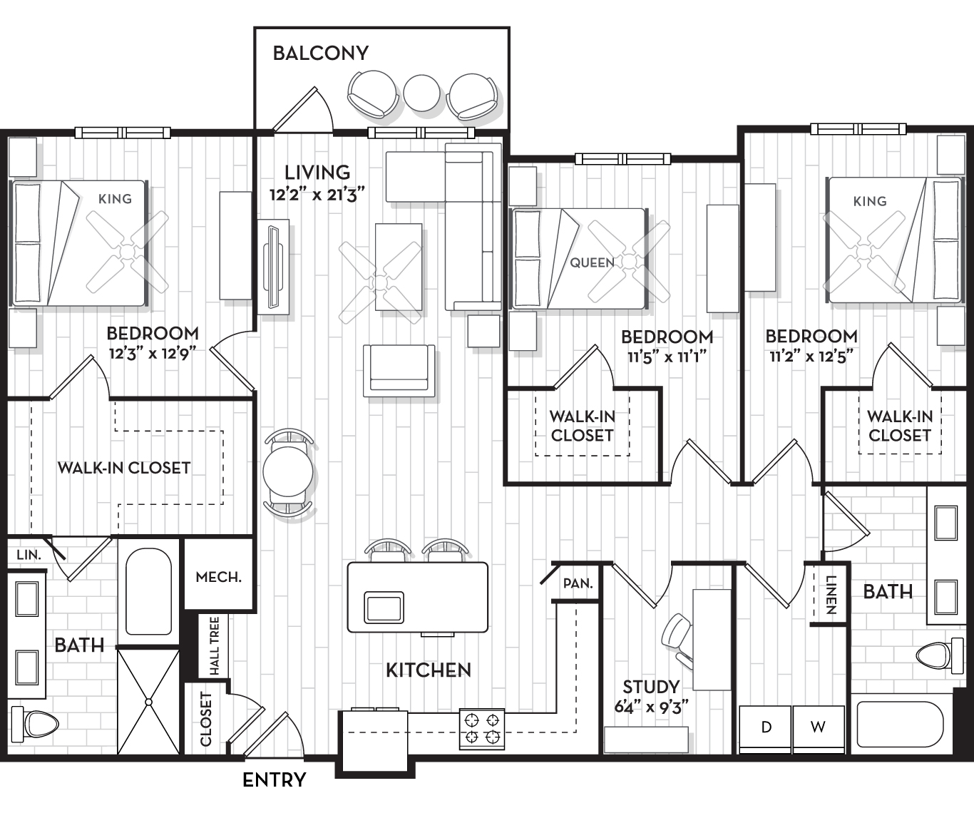 3 Bedroom Apartments in Tampa, FL - The Residence Peninsula - Flagship Floor Plan 1539 Sq Ft
