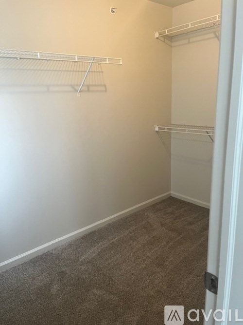 Empty room with white walls and carpeted floor.