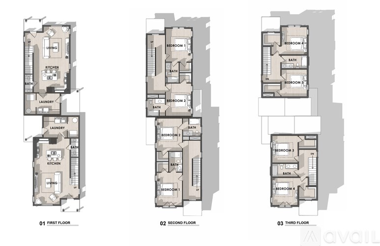 Three different floor plans for a house are shown.
