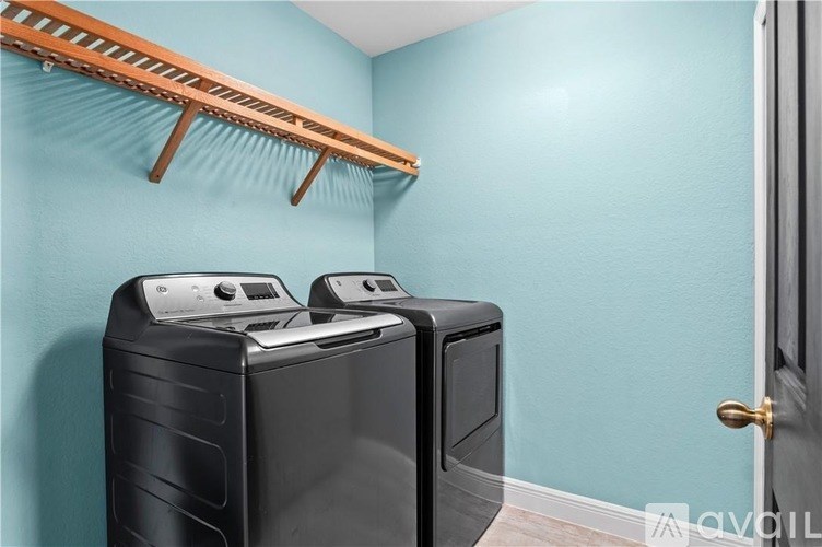 Two black trash bins in a room with a blue wall.