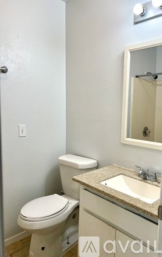 A white toilet sits next to a sink in a bathroom.