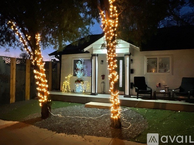 A house is decorated with Christmas lights.