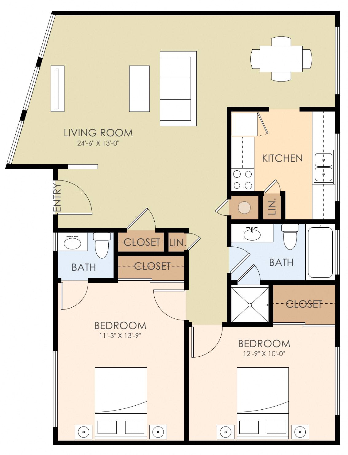 Two Bedroom One and Half Baths