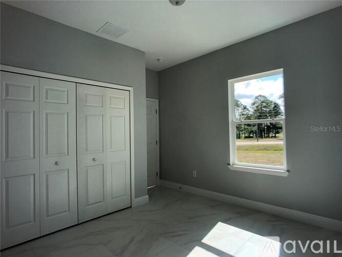 A room with a window showing a tree and a wall with a textured finish.
