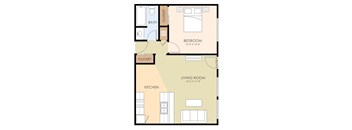 1 bedroom 1 bathroom floor plan 630 to 641 Sq.Ft. at Hamilton, California