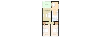 Two Bedroom One Bath Floor Plan at Ranchero Plaza, California, 95117