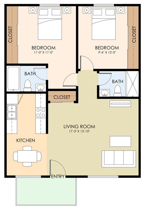 2 Bed 2 Bath Floor Plan at Sunnyvale Town Center, Sunnyvale