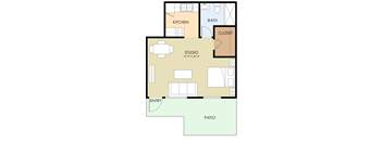 Studio Floor Plan at Sunnyvale Town Center, Sunnyvale, 94086