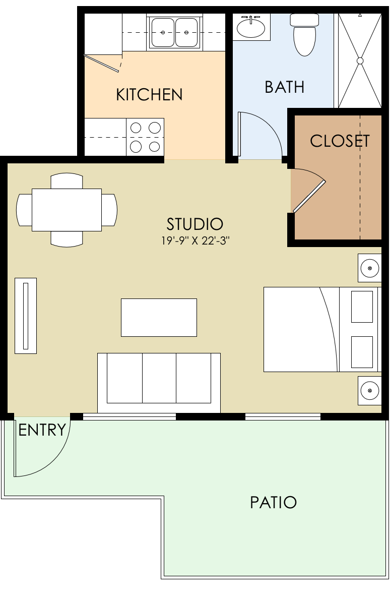 Studio Floor Plan Studio Floor Plan at Sunnyvale Town Center, Sunnyvale, 94086