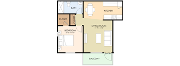1 Bed 1 Bath Floor Plan at Sunnyvale Town Center, Sunnyvale