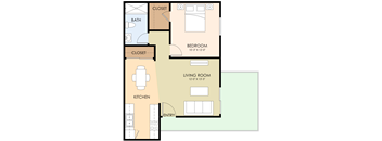 Large One Bedroom One Bath Floor Plan at Sunnyvale Town Center, California, 94086