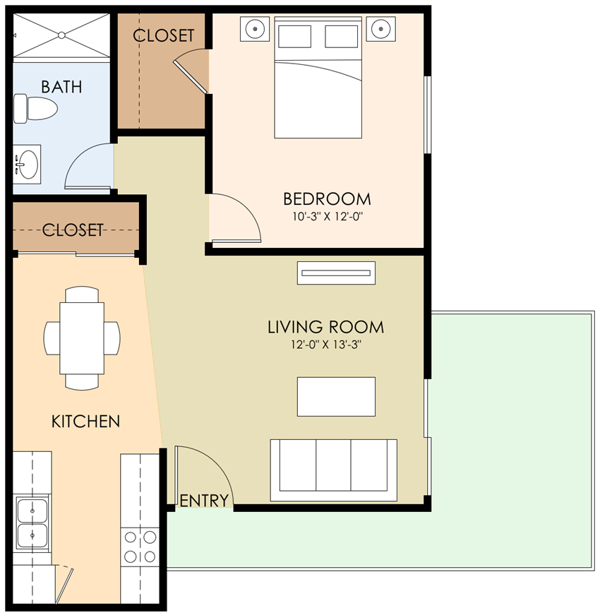 Large One Bedroom One Bath Floor Plan Large One Bedroom One Bath Floor Plan at Sunnyvale Town Center, California, 94086