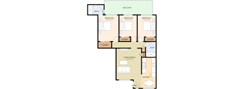 Three Bedroom Two Bath Floor Plan at Somerset Place, Mountain View, CA