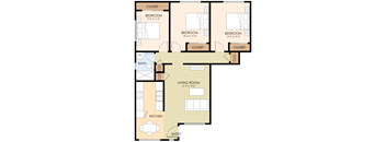 Three Bedroom One Bath Floor Plan at Somerset Place, Mountain View