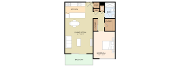 1 bedroom 1 bathroom floor plan 712 Sq.Ft. at Madison Place, San Mateo, CA