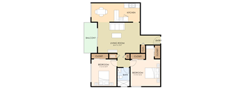 2 bedroom 1 bathroom floor plan 886 Sq.Ft. at Madison Place, San Mateo, 94403