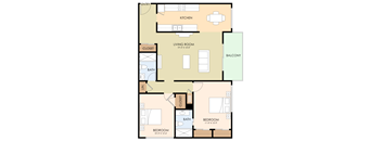 2 bedroom 2 bathroom floor plan A 1,002 Sq.Ft. at Madison Place, San Mateo, California