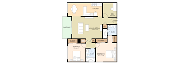 2 bedroom 2 bathroom floor plan B 998 to 1,175 Sq.Ft. at Madison Place, San Mateo