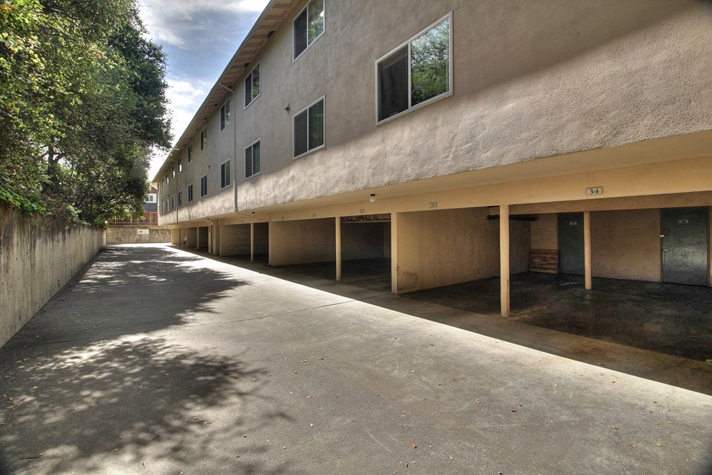 the parking garage of the building is empty