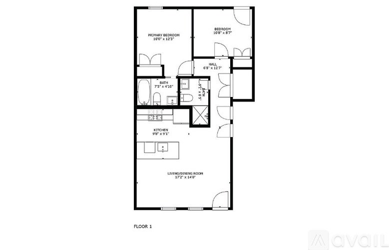 A floor plan of a one bedroom apartment.