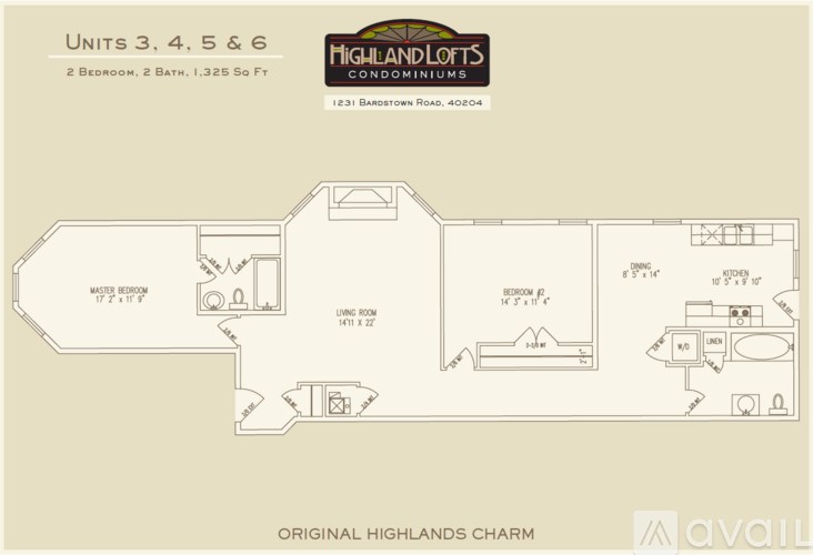 A floor plan for a Highland Lofts Condominium is displayed.