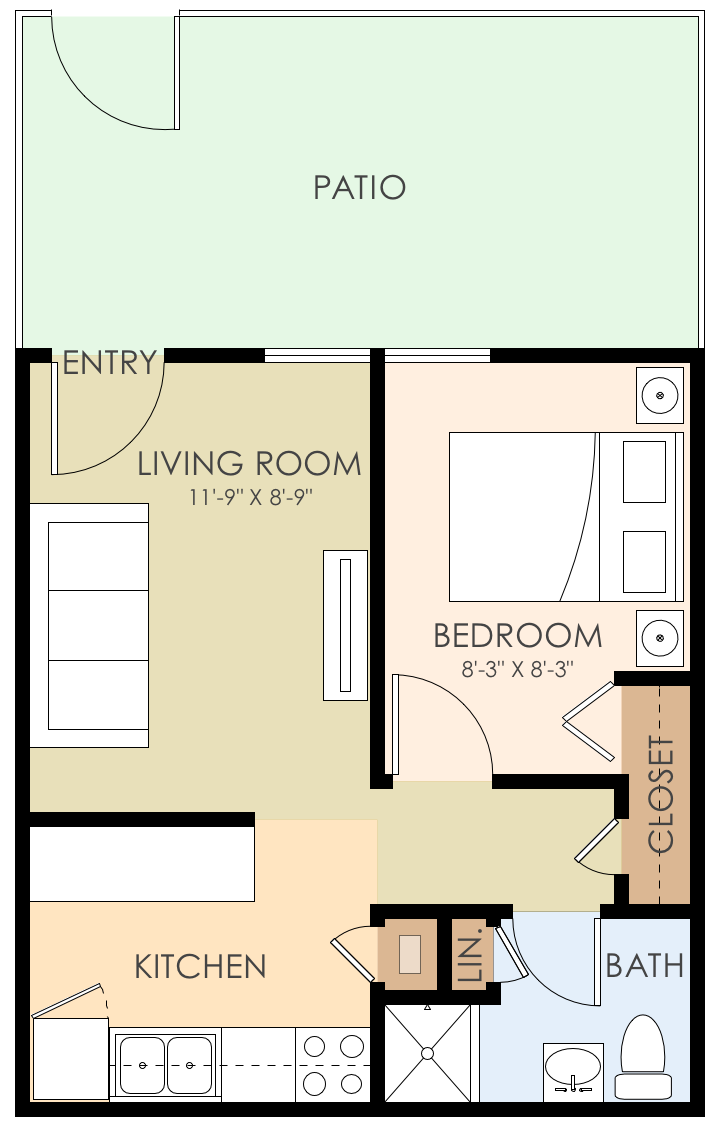 One Bedroom One Bath 348 Sq Ft