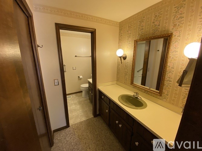 A bathroom with a sink, mirror, and toilet.