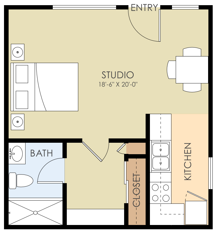 Studio 374 Sq Ft