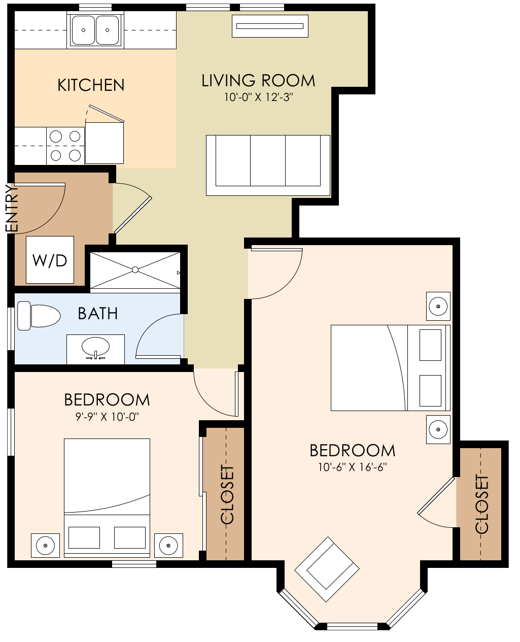 2 Bed 1.5 Bath Floor Plan at Laurel Grove, Menlo Park, California