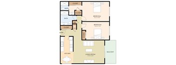 Two Bedroom Two Bath Floor Plan at Laurel Grove, Menlo Park, CA, 94025
