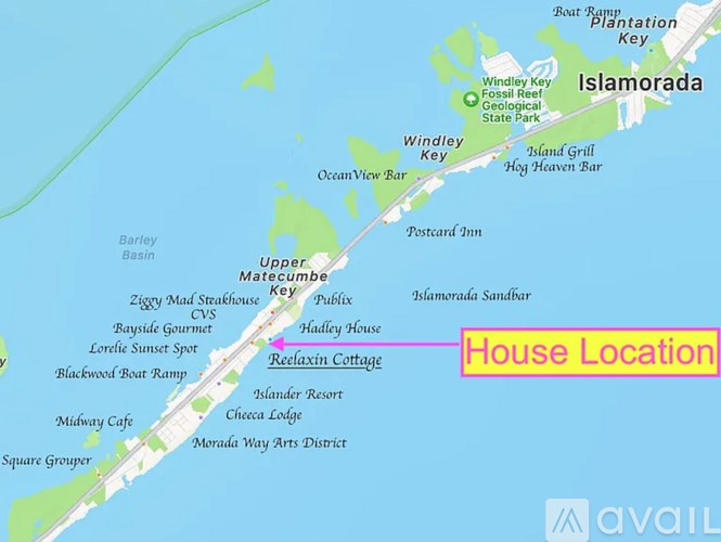 A map showing the location of a house in Islamorada.