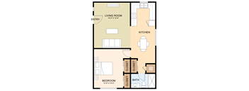 One Bedroom One Bath Floor Plan at Magnolia Place, Sunnyvale, CA, 94087