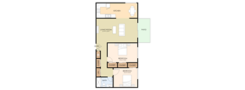 Two Bedroom One Bath Floor Plan at Magnolia Place, Sunnyvale, California