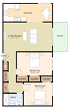 Two Bedroom One Bath Floor Plan Two Bedroom One Bath Floor Plan at Magnolia Place, Sunnyvale, California