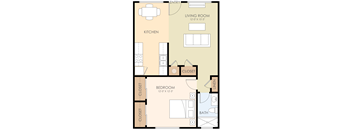 One Bedroom One Bath Floor Plan 600 to 700 Sq.Ft. at Verandas, Menlo Park, CA