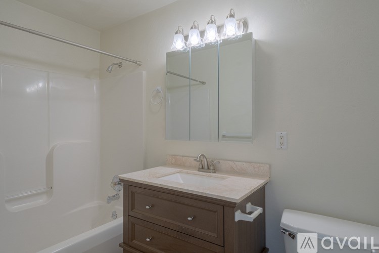 A bathroom with a sink, mirror, and toilet.