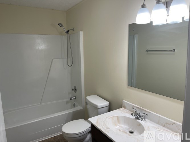 A bathroom with a toilet, sink, and shower.