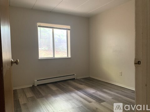 A room with a window and a radiator on the wall.
