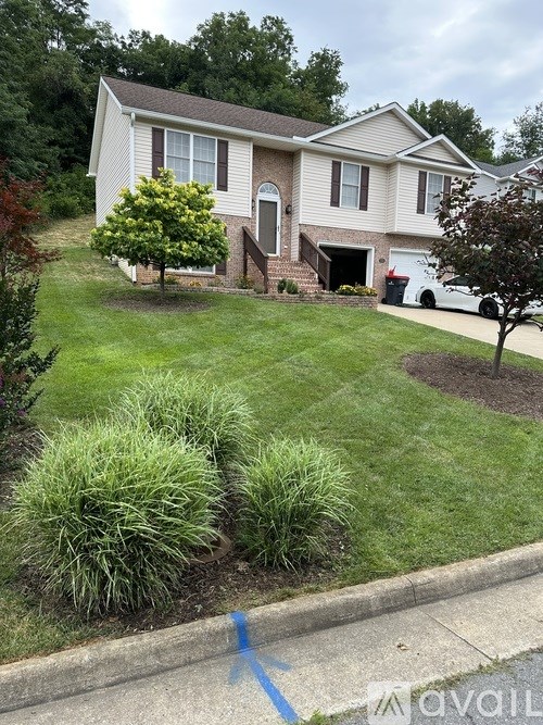 A house with a brown roof and a white garage door.