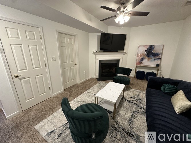 A living room with a fireplace and a television.