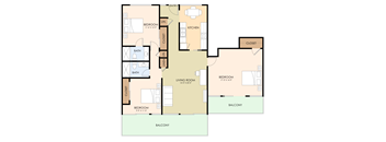 Three Bedroom Two Bath Floor Plan 1,200 Sq.Ft. at Belmont Square, Belmont, CA, 94002