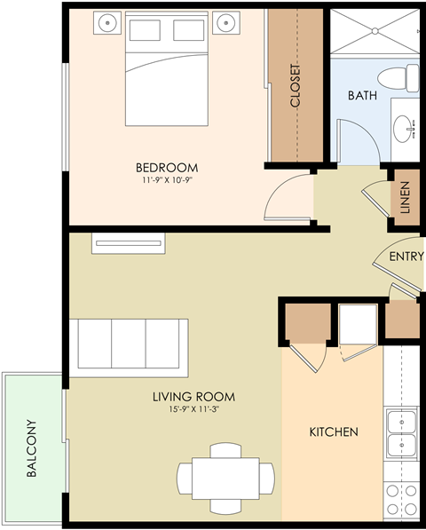 1 bedroom 1 bath floor plan 650 Sq.Ft. at Boardwalk, Palo Alto, California