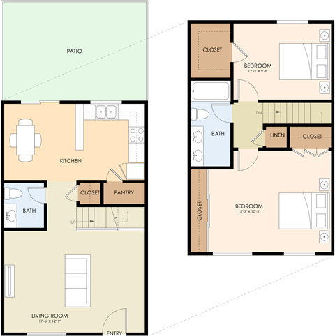 Two Bedroom 1.5 Bath Floor Plan at Casa Alberta Apartments, Sunnyvale, CA