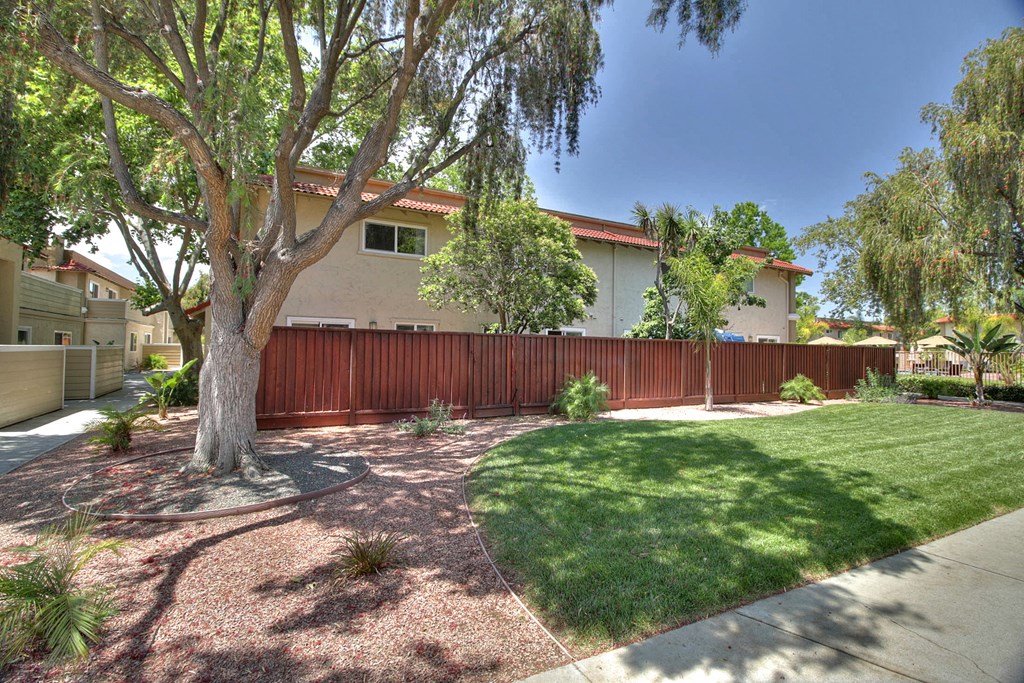 Lush Green Courtyard Wit Walking Paths at Casa Alberta Apartments, Sunnyvale, CA