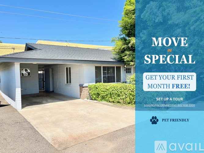 A house with a sign offering a free first month of move in special.