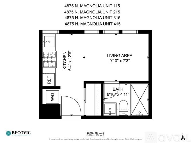 A floor plan for a property located at 4875 N. Magnoolia Unit 115.
