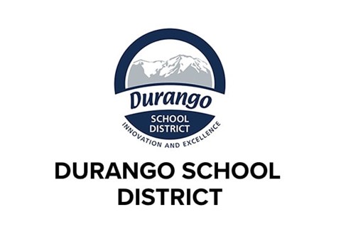A logo for Durango School District with a mountain graphic and the words "Innovation and Excellence".