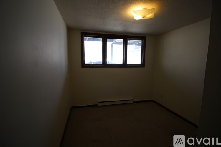 A room with a window and a ceiling light.